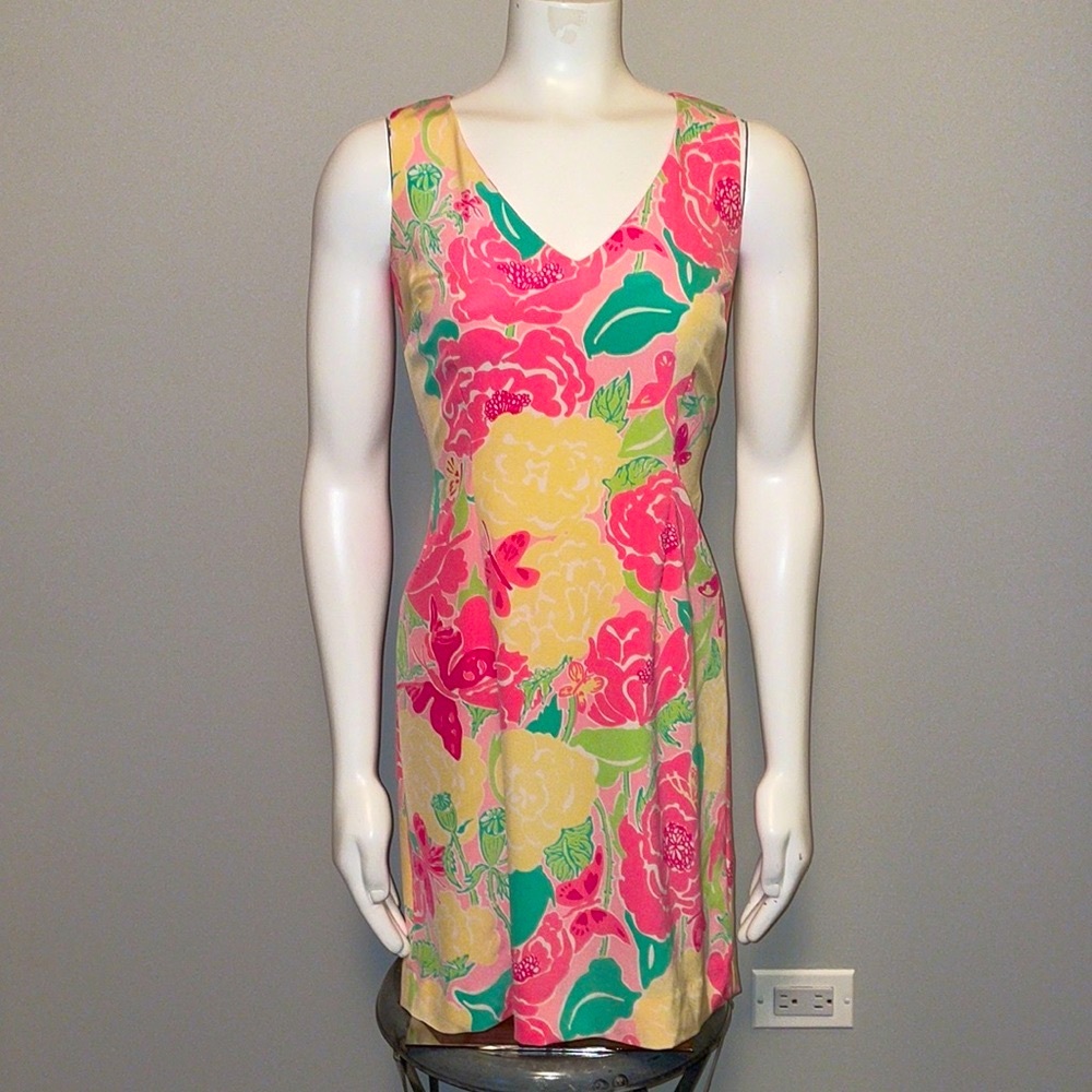 Lilly Pulitzer Vintage Silk and Spandex Sleeveless Sheath Dress Size 0 Shoo Fly